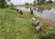 Satgas Citarum Harum Sektor 5 Sub 1 Giat Pembabatan Rumput Liar di Bantaran Sungai Citarum 