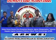 Ketua Umum Dewan Pers Nusantara beserta jajaran mengucapkan selamat kepada capres-cawapres prabowo gibran