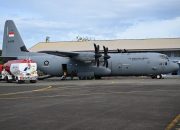 Tiga Pesawat C-130J Super Hercules TNI AU Satgas Merah Putih II Mendarat Di Lanud Sultan Iskandar Muda