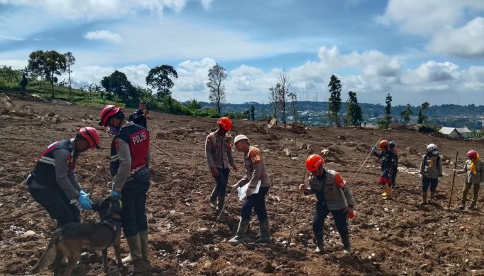 Tim SAR Brimob Polda Jabar Laksanakan Pencarian Korban Longsor di Cisarua Bandung Barat