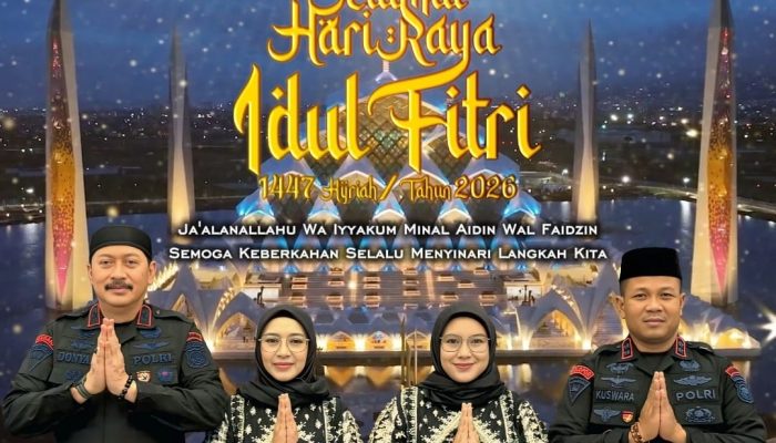 Dansat Brimob Polda Jabar dan Bhayangkari Sampaikan Ucapan Selamat Idul Fitri 1447 H