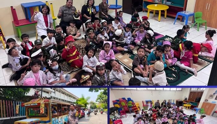 Kedekatan Bhabinkamtibmas Kelurahan Petogogan Dengan Anak – Anak TK Tarakanita Saat Pengamanan Peringatan Hari Kartini