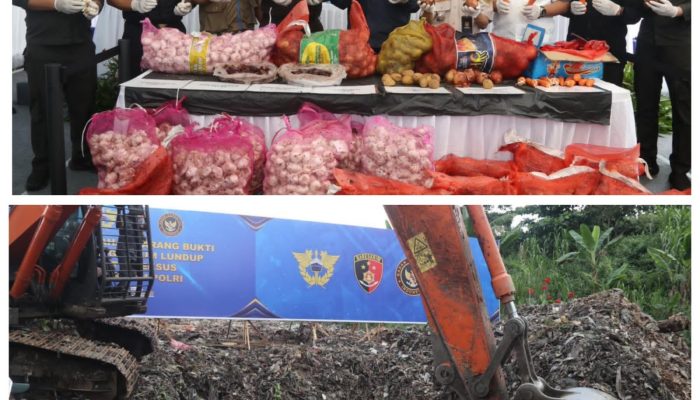 Bareskrim Polri Musnahkan Ribuan Kilogram Bawang Impor Ilegal dari Jalur Tikus Perbatasan Malaysia
