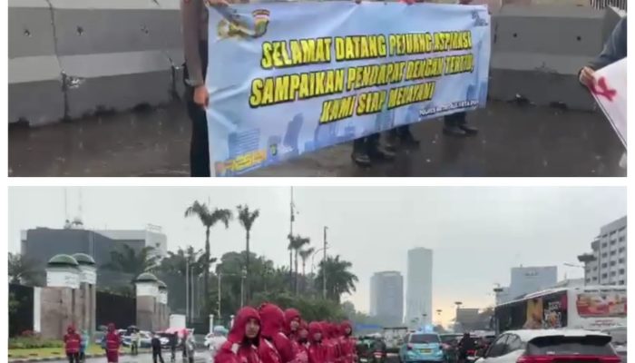Hujan Tidak Jadi Penghalang, Polri Tetap Hadir Mengawal Aspirasi Masyarakat
