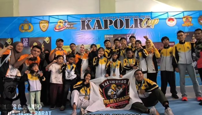 Dojang Polres Cianjur Harumkan Nama Daerah dengan 14 Medali di Kejurnas Taekwondo Polri
